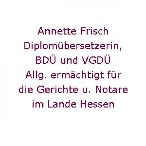 Firmenprofil von: Diplomübersetzerin Annette Frisch in Frankfurt am Main 