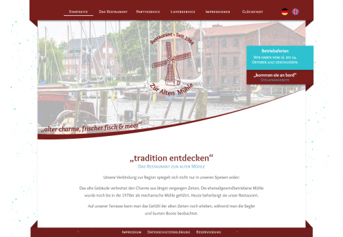 Firmenprofil von: Restaurant „Zur alten Mühle“ in Glückstadt – Traditionelle Küche mit Blick auf den Hafen